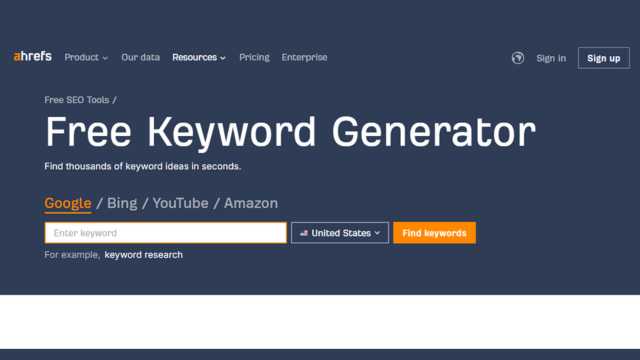 Ahrefs Free Keyword Generator 示意圖